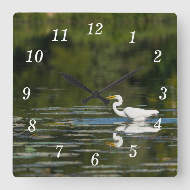 Egret Fish Feast Wall Clock (Front)