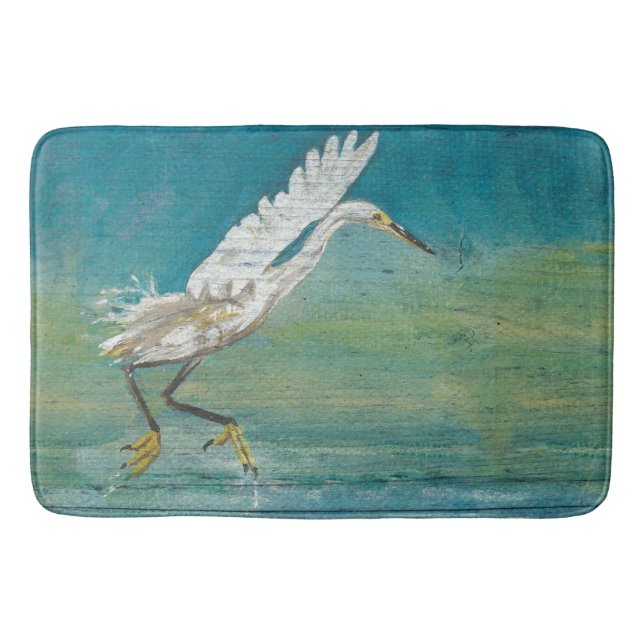 Egret Gorgeous Coastal Shorebird Water Beach Bath Mat (Front)