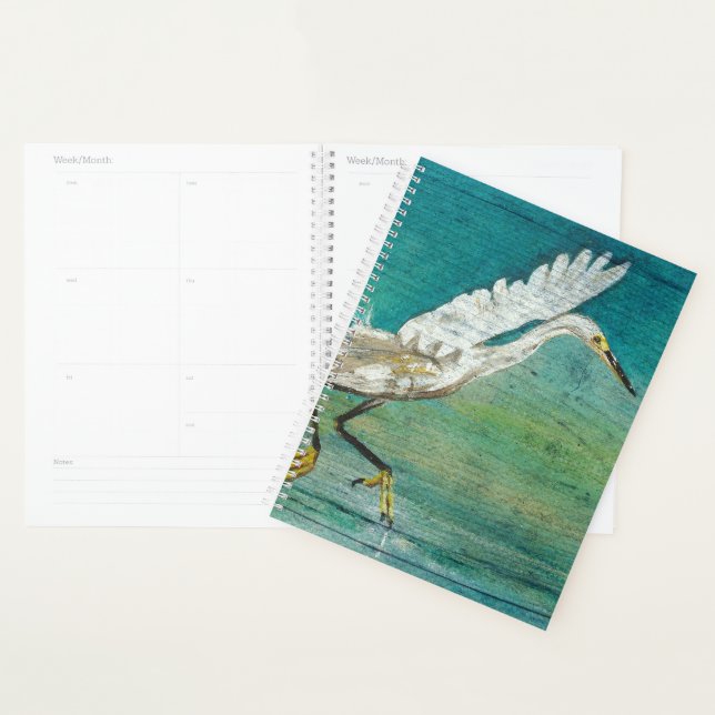 Egret Gorgeous Shorebird On Water Hand Painted Art Planner (Display)