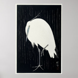 Egret In Rain by Ohara Koson Vintage Print