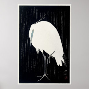Egret in the Rain by Ohara Koson Poster