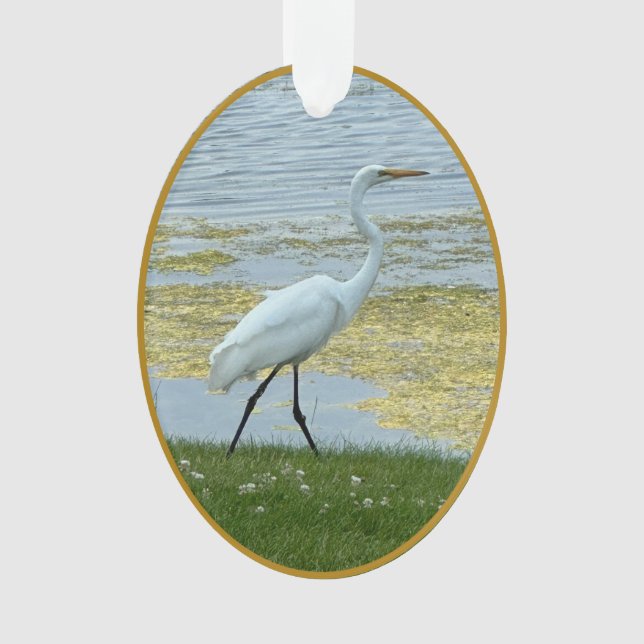 Egret Lake Bird Ornament (Front)