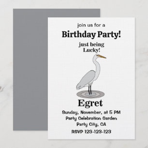 Egret Lucky Bird Birthday Party Invitation