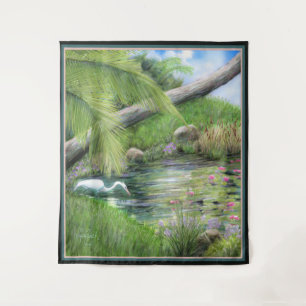 Egret on Pond Tapestry