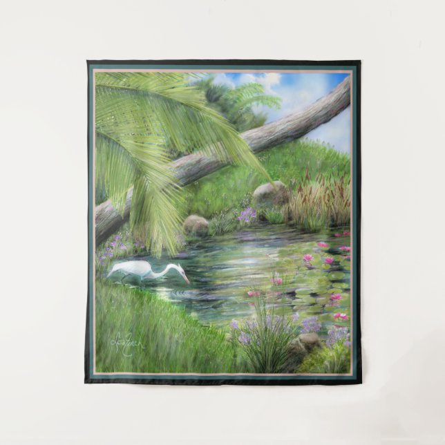 Egret on Pond  Tapestry (Front)