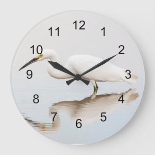 Egret on still pond large clock