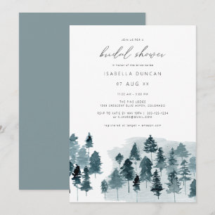 EGRET Rustic Blue Winter Pine Tree Bridal Shower Invitation