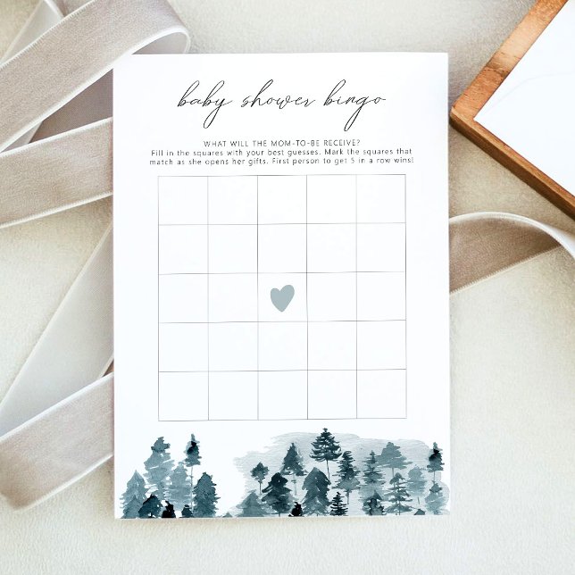 EGRET Rustic Winter Pine Baby Shower Bingo Game Invitation (Creator Uploaded)