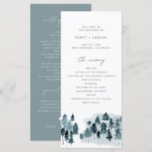 EGRET Slate Blue Watercolor Pines Wedding Program Menu