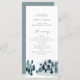 EGRET Slate Blue Watercolor Pines Wedding Program Menu