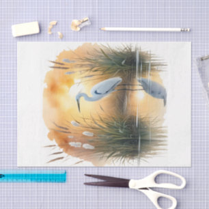 egret watercolor tissue paper