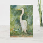 Egret white bird wilderness Sister Birthday Card<br><div class="desc">Birthday card for Sister - Egret white bid wildlife art. Title: “Standing Proud” Watercolor painting of an Egret. This design was an inspiration from one of our trips to Costa Rica we were staying at Playa Los Suenos and decided to explore around never the Herradura a beautiful lush area and...</div>