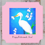 Egret with Sakura Cherry Blossoms and Blue Sky Paper Coaster<br><div class="desc">This design features a lovely stylized white egret against blue sky with Sakura style pinkish peach cherry blossoms. It's surrounded with a pink border. Your message, such as the name of your home or beach home (or even a birthday or anniversary wish)" is written in stylish letters on the front....</div>