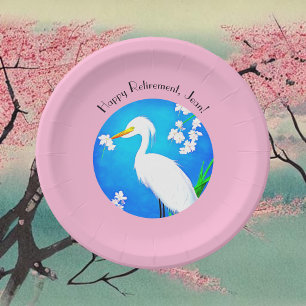 Egret with Sakura Cherry Blossoms and Blue Sky Paper Plate