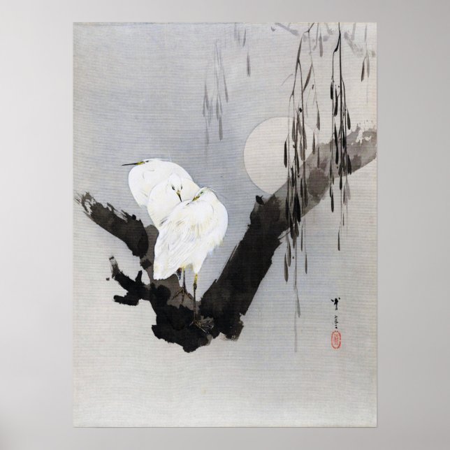 Egrets in a Tree at Night, Watanabe Seitei Poster (Front)