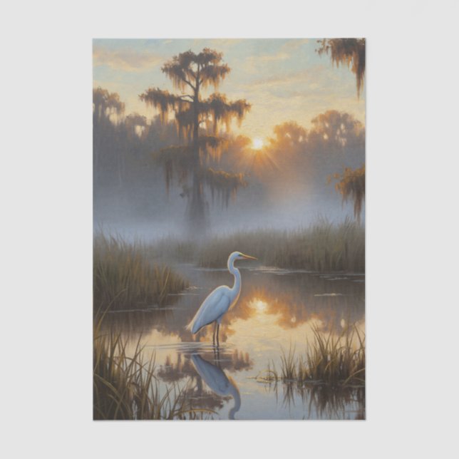 Egrets in Everglades National Park Morning Tissue Paper (Front)