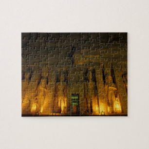 Egypt, Abu Simbel, Lighted facade of Small Jigsaw Puzzle