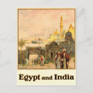 Egypt and India, vintage travel Postcard