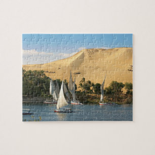 Egypt, Aswan, Nile River, Felucca sailboats, 2 Jigsaw Puzzle