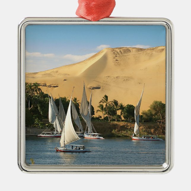 Egypt, Aswan, Nile River, Felucca sailboats, 2 Metal Tree Decoration (Front)