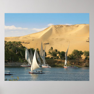 Egypt, Aswan, Nile River, Felucca sailboats, 2 Poster