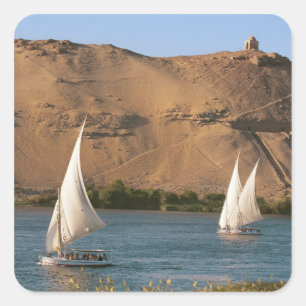 Egypt, Aswan, Nile River, Felucca sailboats, Square Sticker