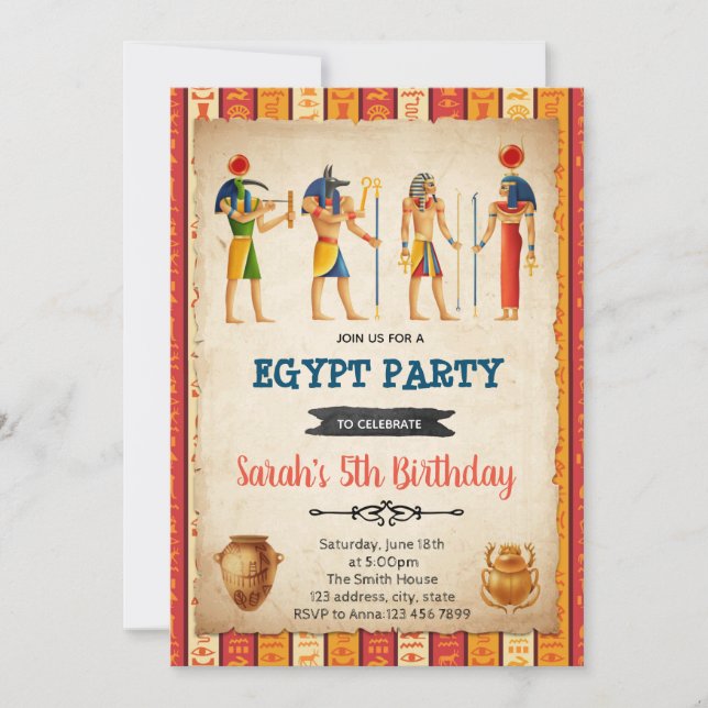 Egypt birthday party theme invitation (Front)