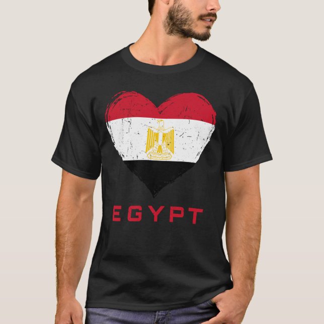 Egypt Flag Heart Distressed Men's Black T-Shirt (Front)