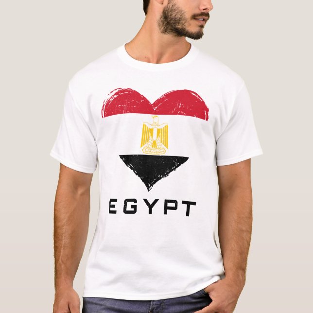 Egypt Flag Heart Distressed Men's White T-Shirt (Front)