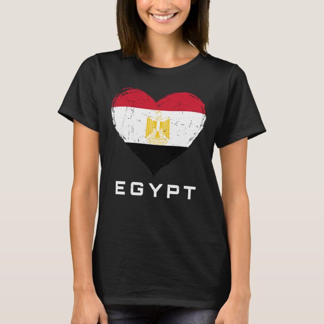 Egypt Flag Heart Distressed Women's Black T-Shirt (Front)