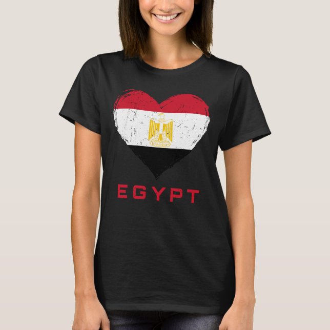 Egypt Flag Heart Distressed Women's Black T-Shirt (Front)