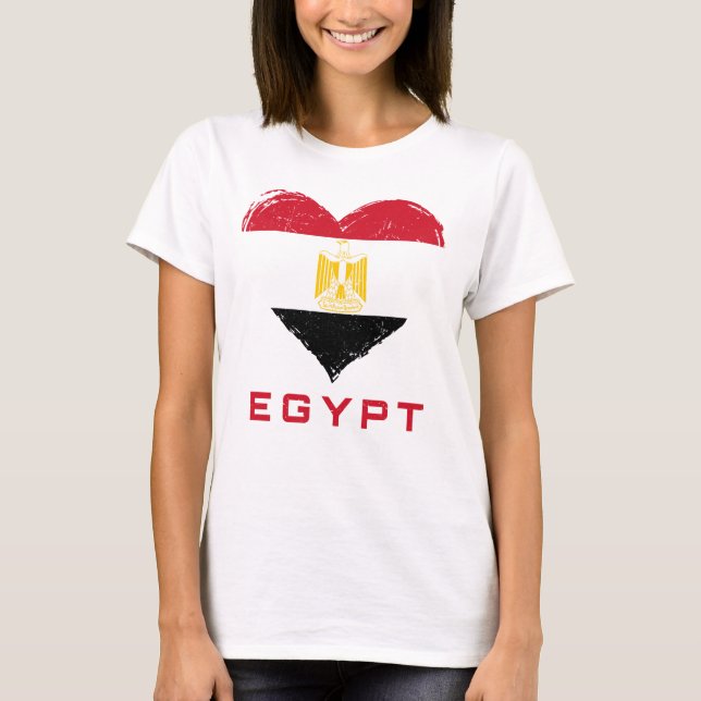 Egypt Flag Heart Distressed Women's White T-Shirt (Front)