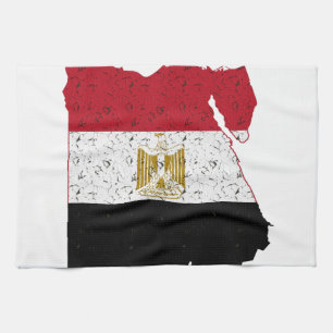 Egypt Flag Map Crackle Tea Towel