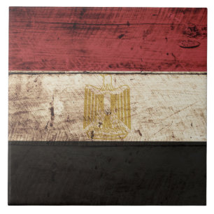 Egypt Flag on Old Wood Grain Tile