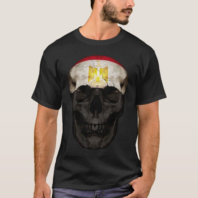 Egypt Flag Skull Egyptian Roots Proud Patriotic T-Shirt (Front)