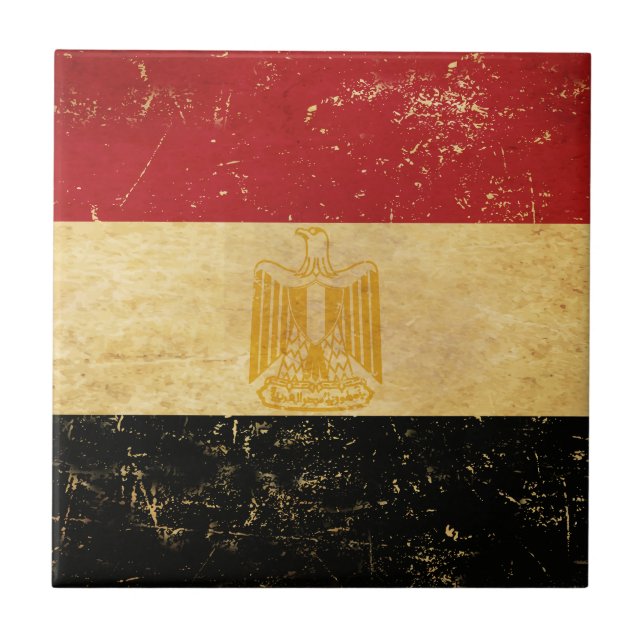 Egypt Flag Vintage Grunge Design Ceramic Tile (Front)