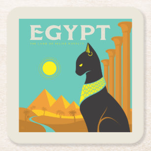 Egypt   Land of  Feline Royalty Square Paper Coaster