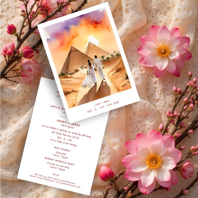 Egypt Pyramids Desert Wedding Couple Illustration Invitation (Egypt Pyramids Desert Wedding Couple Illustration Invitation Cards.)