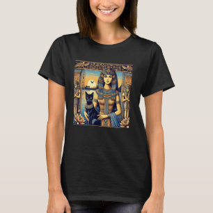 Egypt Queen Standing With Cat Temple Hieroglyph Po T-Shirt