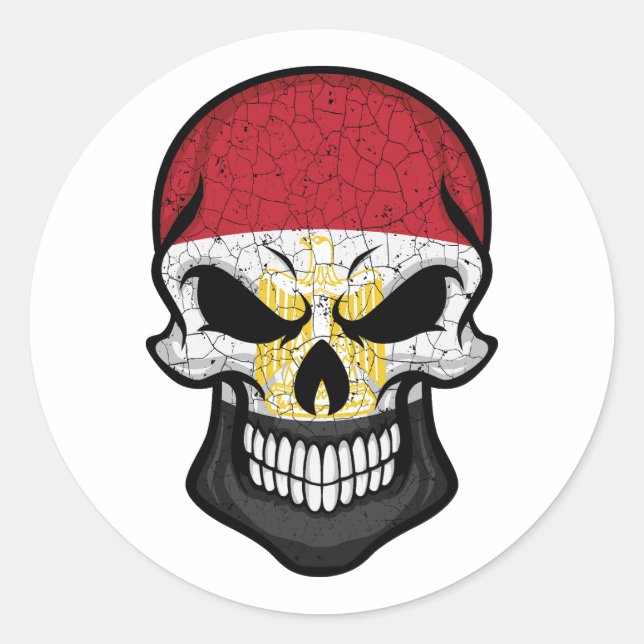 Egypt Smiling Skull Flag Classic Round Sticker (Front)