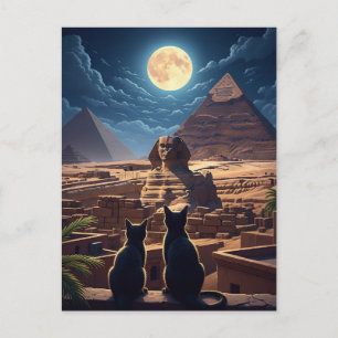 Egypt Sphinx Pyramids of Giza Cats Postcard