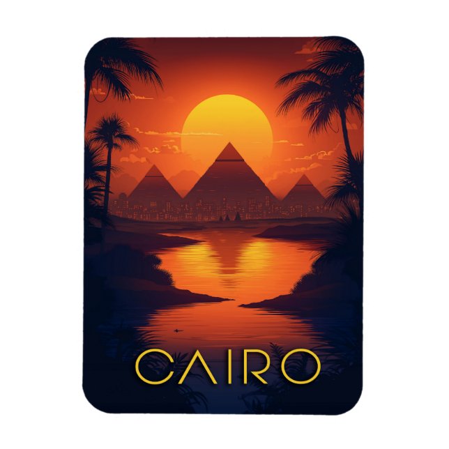 Egypt Sunset: Pyramids and Nile River Magnet (Vertical)