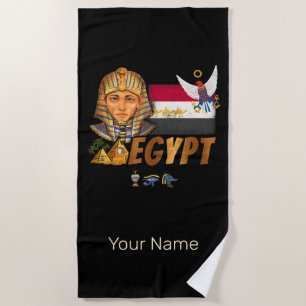 Egypt Vintage Pharaoh Flag And Pyramids Souvenir Beach Towel