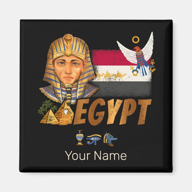 Egypt Vintage Pharaoh Flag And Pyramids Souvenir Magnet (Front)
