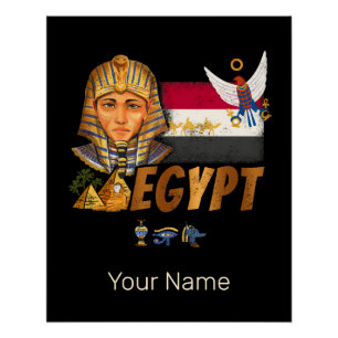 Egypt Vintage Pharaoh Flag And Pyramids Souvenir Poster