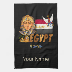 Egypt Vintage Pharaoh Flag And Pyramids Souvenir Tea Towel