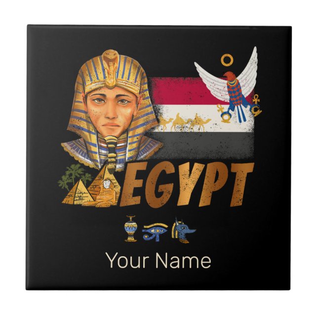 Egypt Vintage Pharaoh Flag And Pyramids Souvenir Tile (Front)