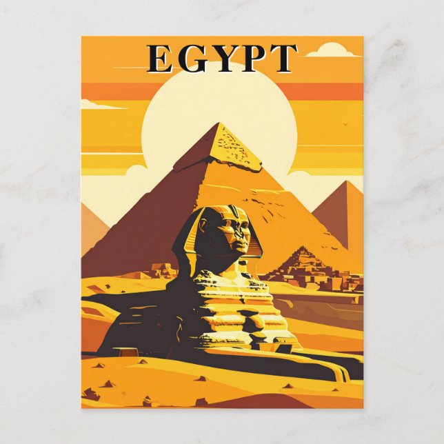 Egypt Vintage Travel Sphinx and Pyramids Postcard (Front)
