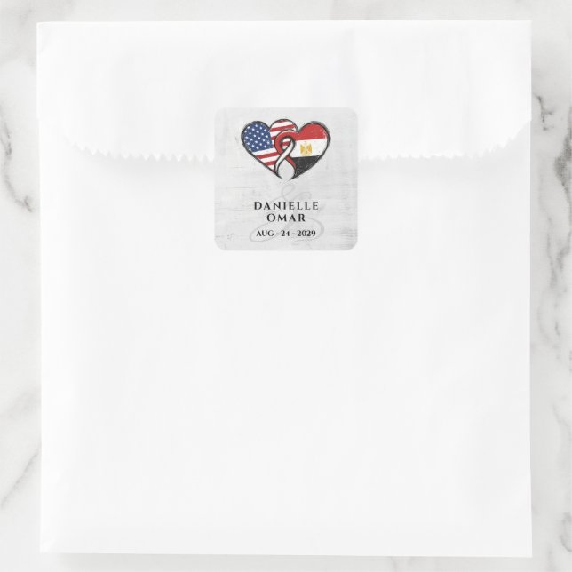 Egyptian American Heart Flags Wedding Square Sticker (Bag)