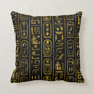 Egyptian Ancient Gold hieroglyphs on black Cushion